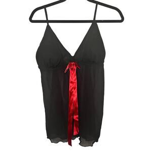 Elegant Moments black with red bow sheer nighty top Size XL